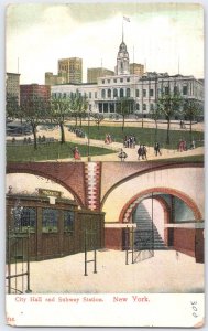 Vintage New York City Hall and Subway Station Postcard 1908