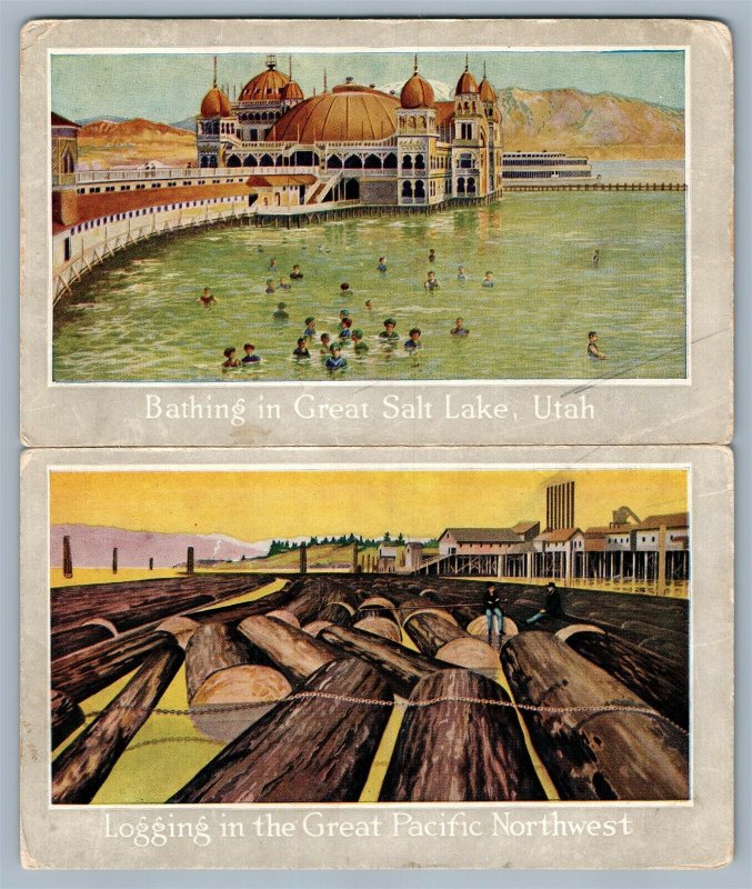 GREAT PACIFIC NORTHWEST RAILROAD SALT LAKE UTAH FOLDING DOUBLE ANTIQUE POSTCARD