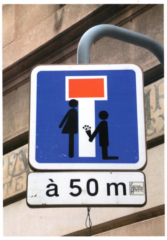 French Traffic Sign Graffiti Into Romantic Avignon Street Art Postcard