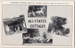 Decatur, Alabama ALL-STATES COTTAGES Roadside Gas Station 1940s Rare Postcard