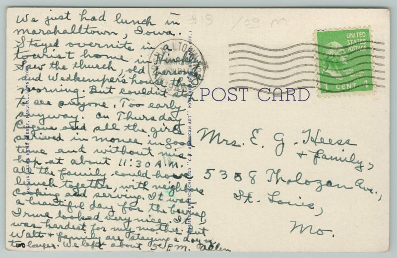 Marshalltown Iowa~Marshall County Courthouse~Vintage Postcard