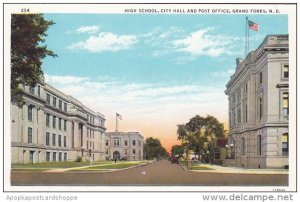 North Dakota Grand Forks High School City Hall aand Post Office Curteich