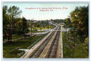 c1910 Pennsylvania Railroad From University Bridge Valparaiso IN Postcard