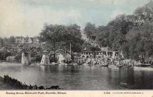 LP45 Danville  Illinois Postcard Ellsworth Park Boating Scene