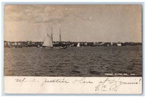 1907 Sail Boat Casco Bay Atlantic Peaks Island ME RPPC Photo Posted Postcard 