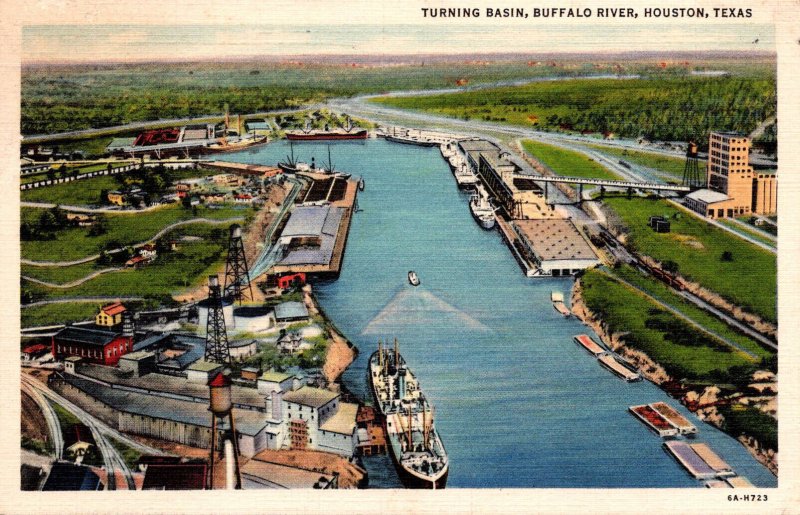 Texas Houston Buffalo River Ship Channel Turning Basin 1946 Curteich