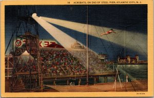 Vtg 1930s Acrobats end of Steel Pier Atlantic City New Jersey NJ Linen Postcard