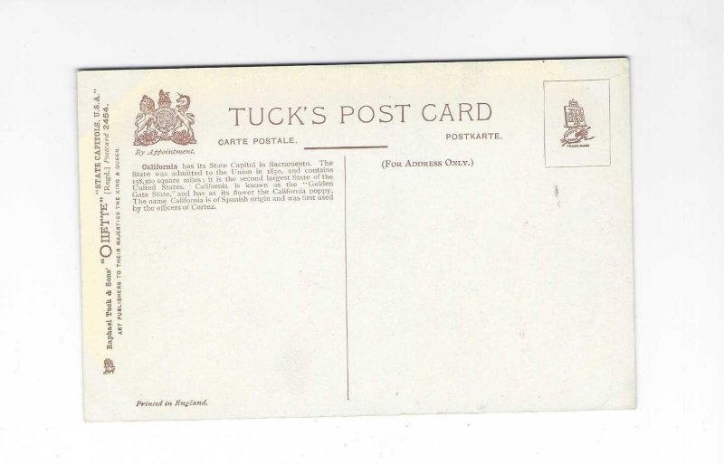 Vtg 1907-1915 Tuck Oilette California State Capitol, USA Postcard