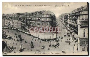 Postcard Old Marseille Rue de la Republique Tramway Quai du Port