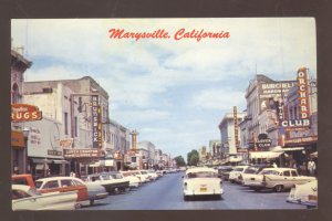 MARYSVILLE CALIFORNIA DOWNTOWN STREET SCENE 1950's CARS VINTAGE POSTCARD