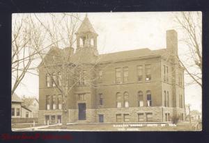 RPPC HIAWATHA KANSAS HIGH SCHOOL BUILDING VAN VINTAGE REAL PHOTO POSTCARD