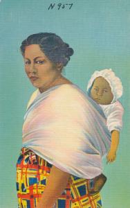 Cherokee Indian Papoose with Mother with Native American Culture - Linen