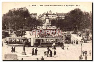 Postcard Old Tram Train Lyon Cours Verdun and the monument of the Republic Pi...