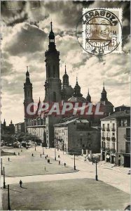Old Postcard Zaragoza Aspecto parcial of Aveni da las tedrales there Templo d...