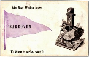 Pennant, Dutch Girl Best Wishes from Bakeoven OR c1910s Vintage Postcard C50 
