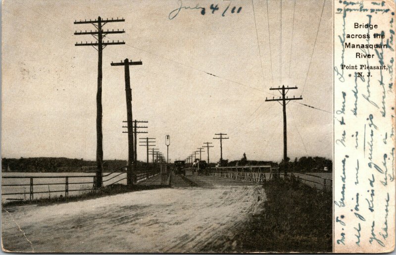 Vtg 1911 Bridge Across Manasquan River Point Pleasant New Jersey NJ Postcard