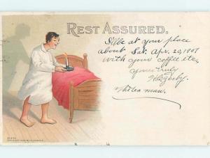 Pre-1907 comic MAN WITH CANDLE BESIDE HIS BED HL1994