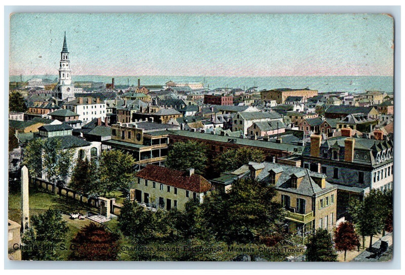 c1920's Glimpse Of Charleston St. Michaels Church Tower Charleston SC