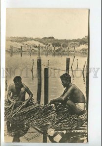 438910 British Africa Semi-nude boys stripping Jute fibre Vintage photo postcard