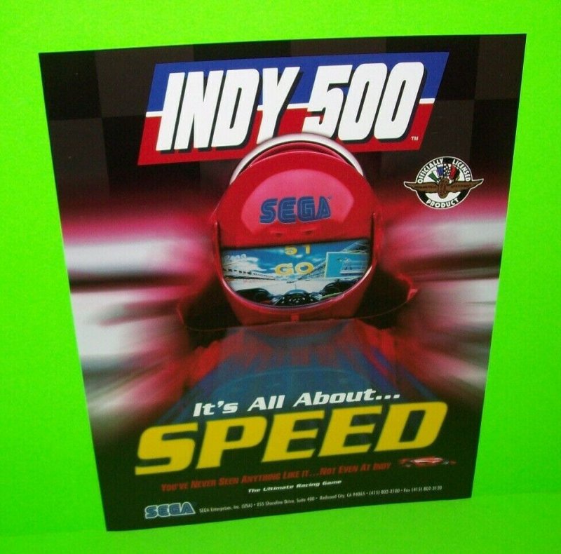 Sega INDY 500 Original 1995 Video Arcade Game Promo Sales Flyer Double Sided Adv 