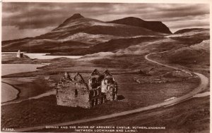 VINTAGE POSTCARD QUINAG A& THE RUINS OF ARDVRECK CASTLE SUTHERLANDSHIRE SCOTLAND