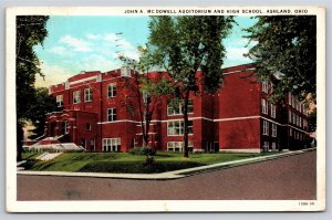 Ashland Ohio~John A McDowell Auditorium & High School Bldg~Vintage Postcard