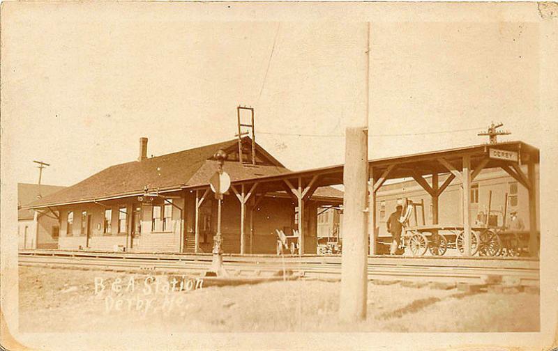 Derby ME Railroad Station Train Depot RPPC Postcard