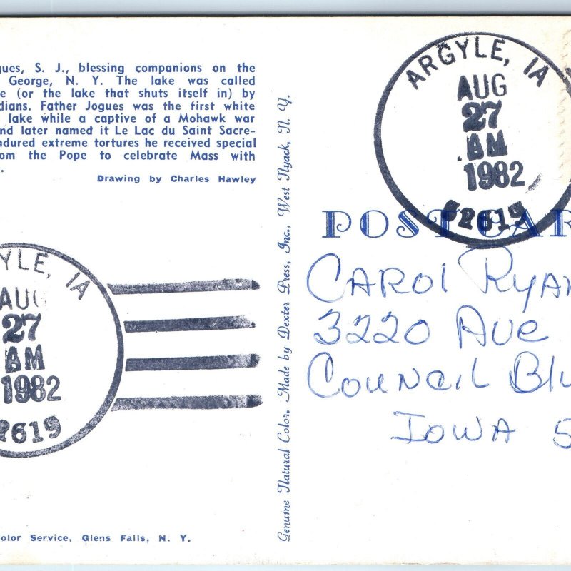 1982 Argyle, IA Post Office Cancel Postcard Town USPO Postal History A267