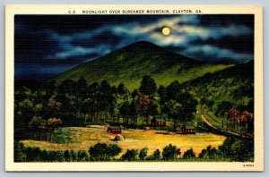 Vintage Georgia Postcard -  Moonlight over Screamer Mountain  Clayton