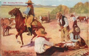 Art Schultz  Branding Mavericks #1740 C-1910 Cowboy Postcard 20-6013