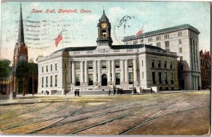 View of Town Hall, Stamford CT c1908 Vintage Postcard V01