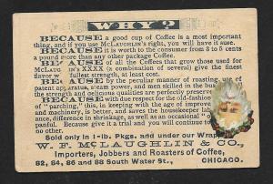 VICTORIAN TRADE CARD WF McLaughlin & Co XXXX Coffee