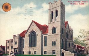 Vintage Postcard 1911 First Baptist Church Wichita Kans. Kansas The Sunflower Co