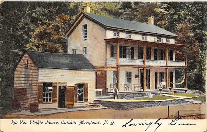 Rip Van Winkle House Catskill Mountains, New York, USA 1906 writing on front,...