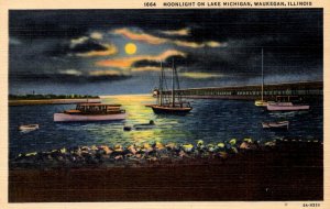 Waukegan, Illinois - Boats on Lake Michigan in the Moonlight - in the 1940s