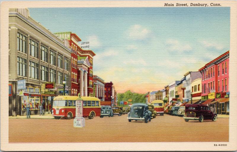 Main Street Danbury CT Conn Unused Vintage Linen Postcard E42