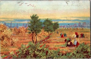 Artist Sign Krahmer Farming Scene Vintage Postcard Leipzig Carrolltown PA KD12