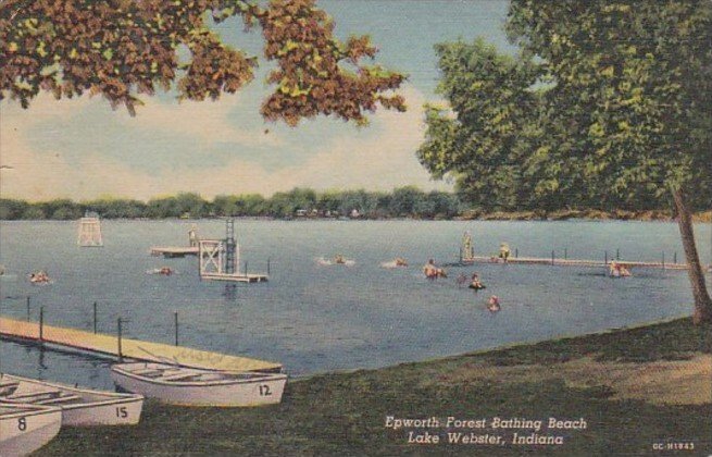 Indiana Lake Webster Epwworth Forest Bathing Beach 1953 Curteich