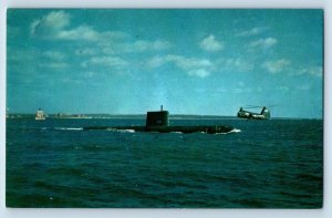 USS Nautilus Postcard First Nuclear Powered Submarine Leaving New London Harbor