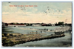 c1914 Cedar River Dam Exterior Building Cedar Rapids Iowa IA Vintage Postcard