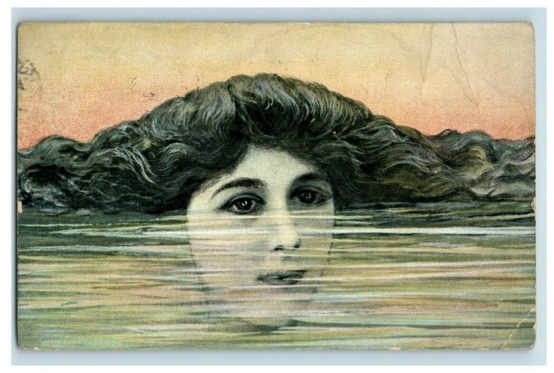 c. 1910 Women Drowning Under Water Odd Bizarre Postcard P31