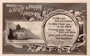 Bright & Happy Xmas Horsehoe Davidson Bros RPPC Christmas 1910s Vintage Postcard