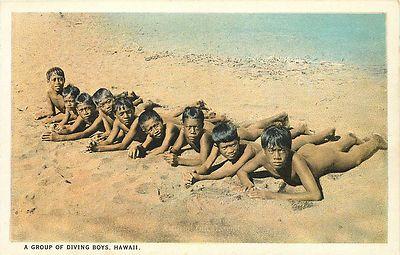 Vintage PC Group of Diving Boys, Hawaii HI Lying nude on ...