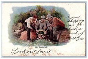 Panning Gold Postcard Mens With Pipe Embossed c1905 Posted Antique