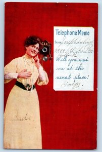 Pretty Woman Postcard Telephone Memo c1910's Unposted Antique