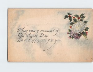 Postcard Christmas Greeting Card with Quote and Flowers Hollies Art Print