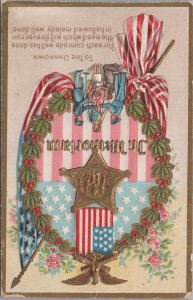 Patriotic Postcard In Memoriam American Flags