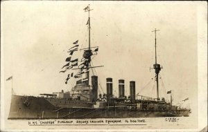 HMS Shanon Flagship Naval Ship S Cribb Vintage Real Photo Postcard