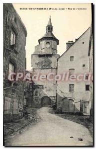 Postcard Old Besse In Chandesse Rue De L'Horloge