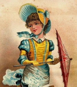 1880s Victorian Trade Card Lovely Young Girl Parasol #5F